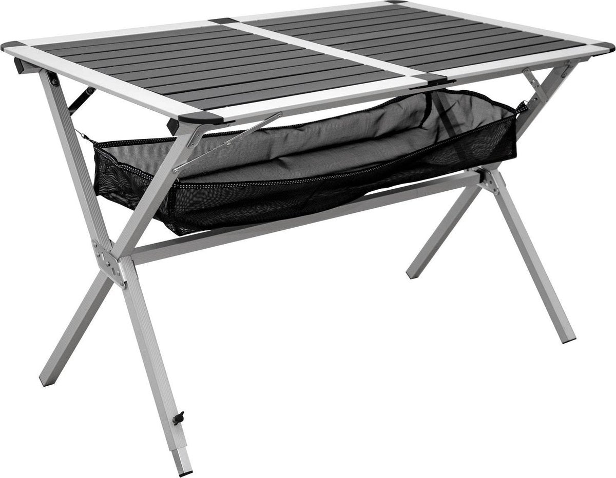 Aluminium Kampeertafel 110x71x71x71cm Opklapbare tafel Opbergnet Aluminium Rollenbank Antraciet