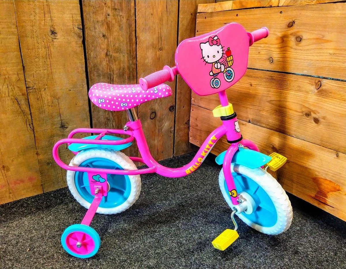 Hello Kitty - Fiets met zijwieltjes - 10" inch / 25.4cm - Roze / Blauw