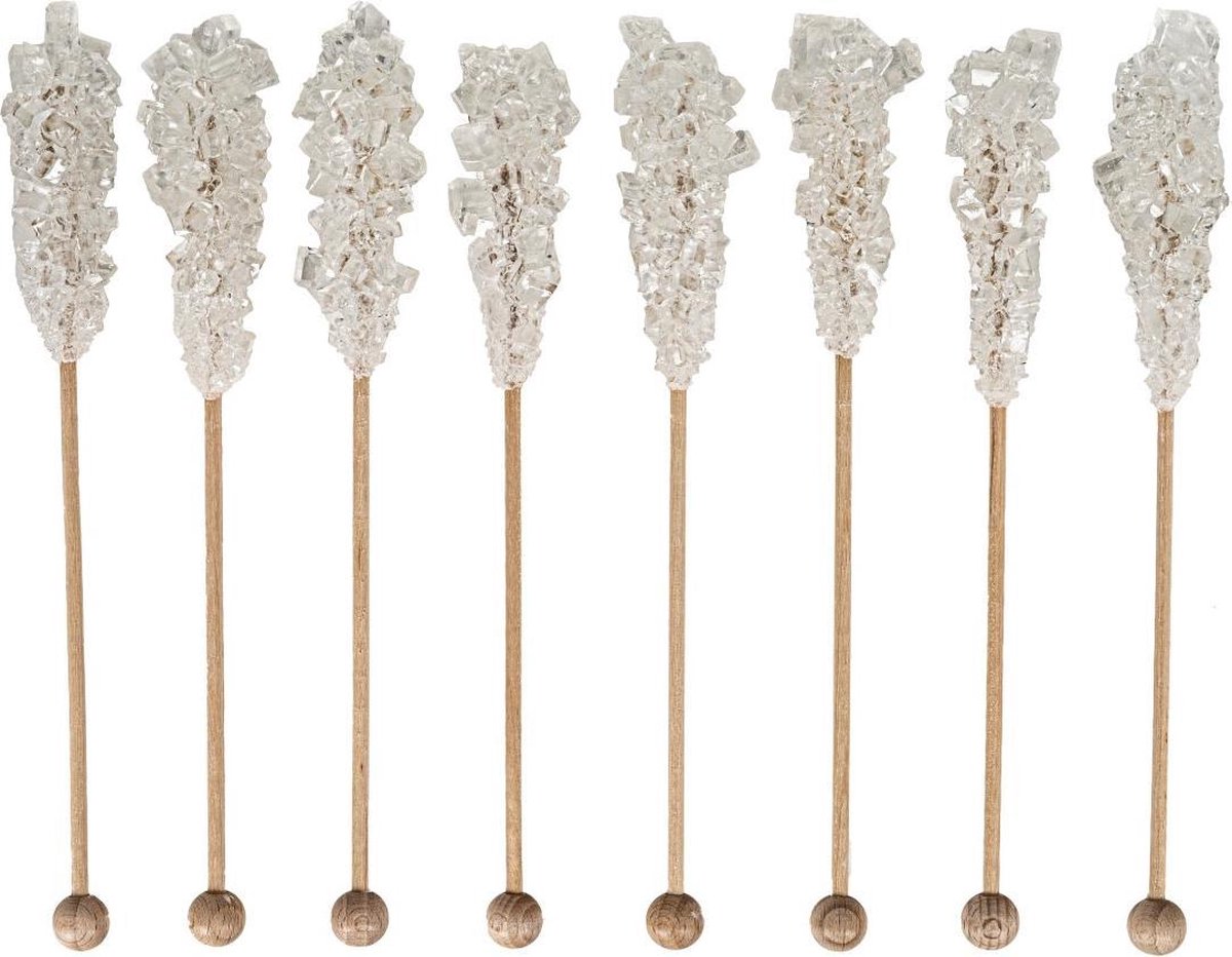 Luxe Kandijsticks - 8 stuks - Thee - Koffie – Drank – Feest - Sticks - Koffiesuiker  - Kandij sticks -  Tafelversiering - Cadeau – Gift – Suikersticks – Cocktail - Wit - Kandijsuiker - Feestdagen - Hightea