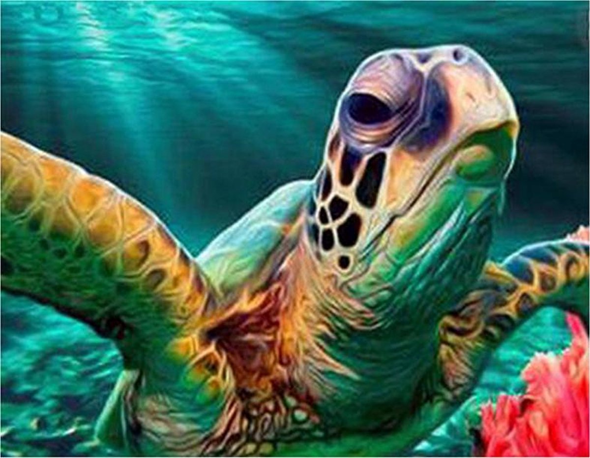 Diamond Painting Volwassenen- Schildpad in Zee - 50x40 cm (Volledige Bedekking) - Inclusief Premium Tools