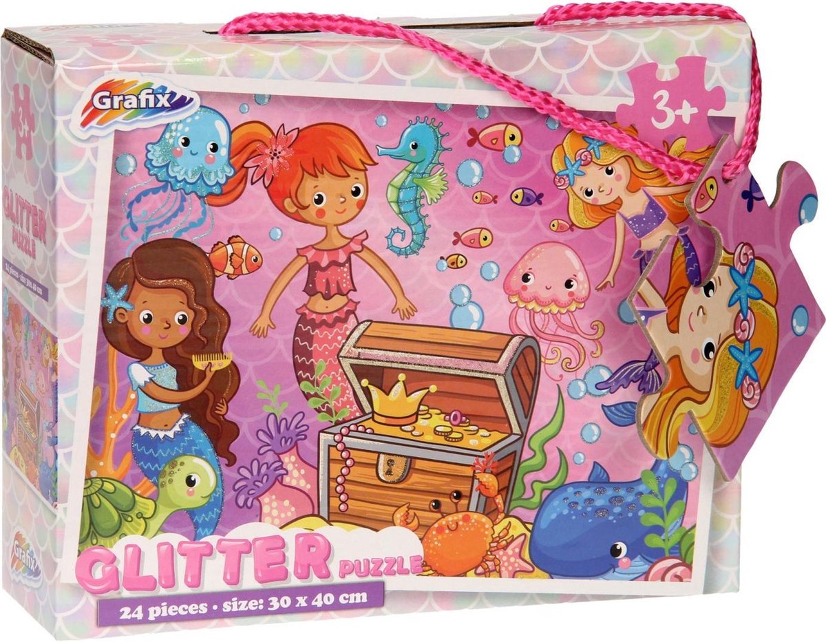 Zeemeermin glitter puzzel 24 stukjes | 30 x 40 cm | Puzzel meisjes vanaf 3 jaar | Zeemeermin | Puzzel | Mermaid | Puzzel met glitter