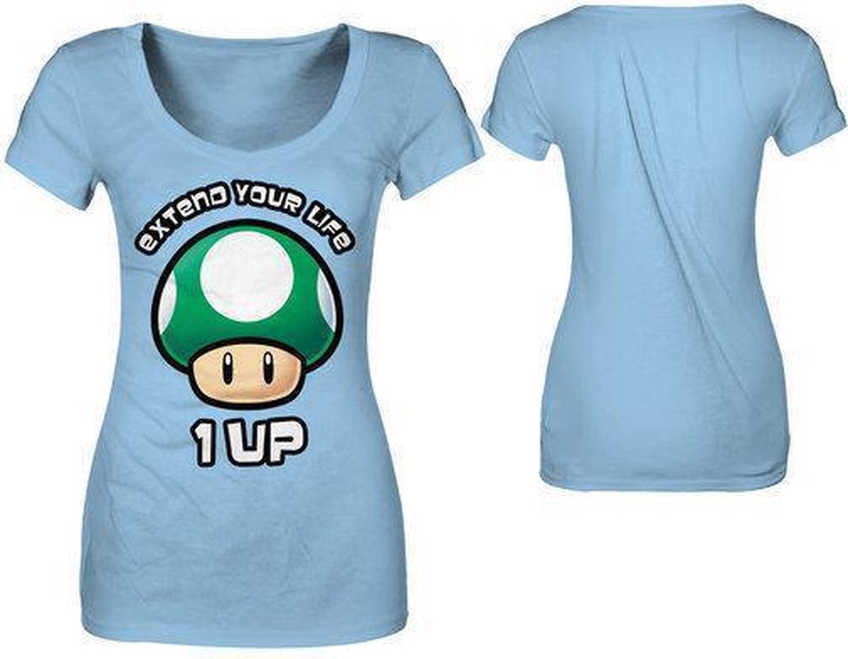 Nintendo Dames Top Lichtblauw Extend Your Life Maat XL