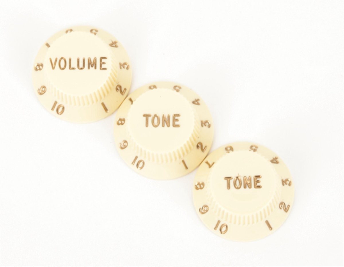 Strat knop Set. Vol./Tone/Tone parchment