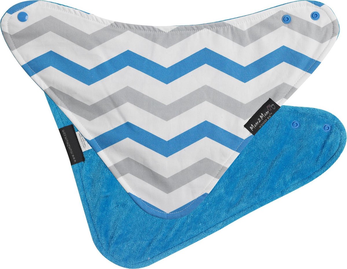 Mum2Mum - Fashion Bandana Wonderslab Katoen - Chevron Blauw Grijs