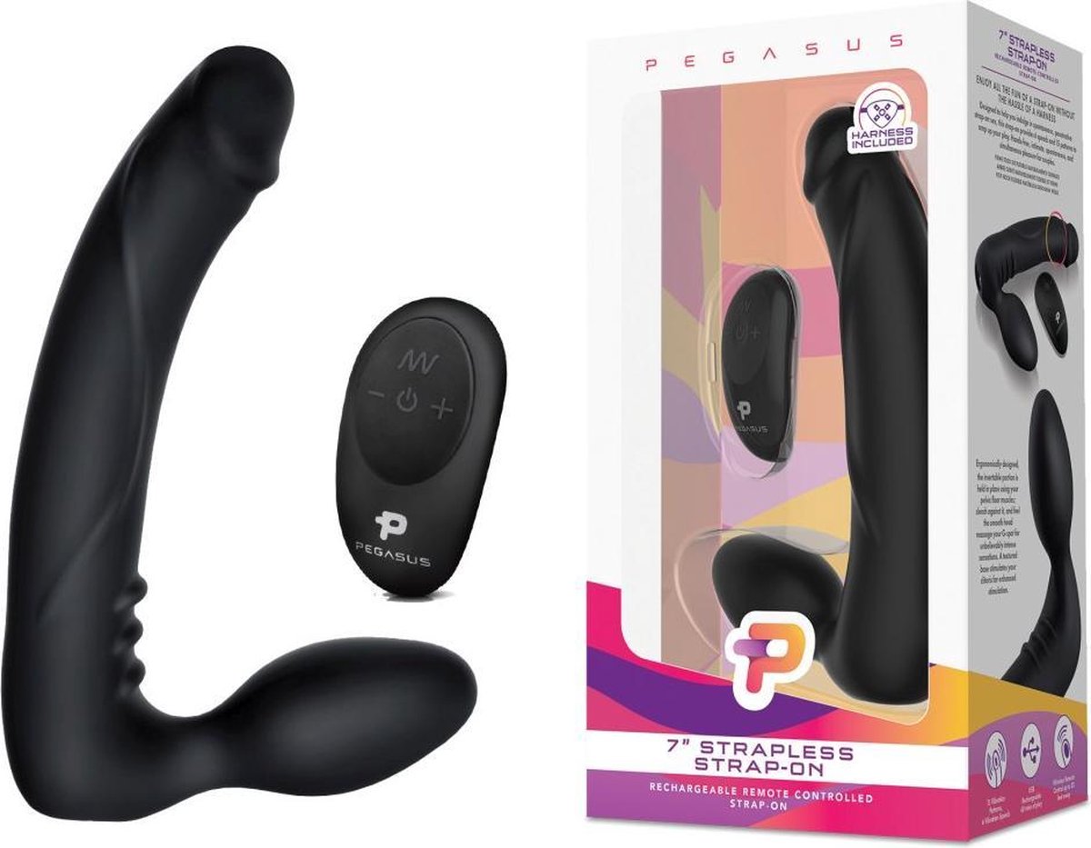 PEGASUS Vibrator Love Toy 7' Strapless Strap-On Zwart