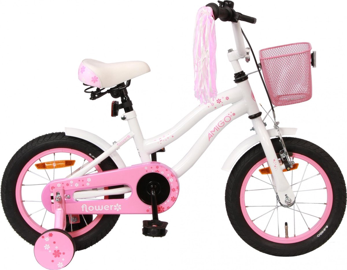 Amigo Flower - Kinderfiets 14 inch - Meisjes - Wit