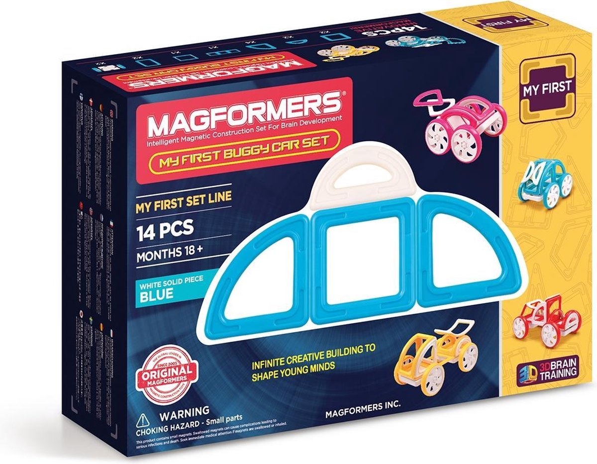 Magformers My First Autoset Blauw - 14 Onderdelen - Magnetische Bouwset