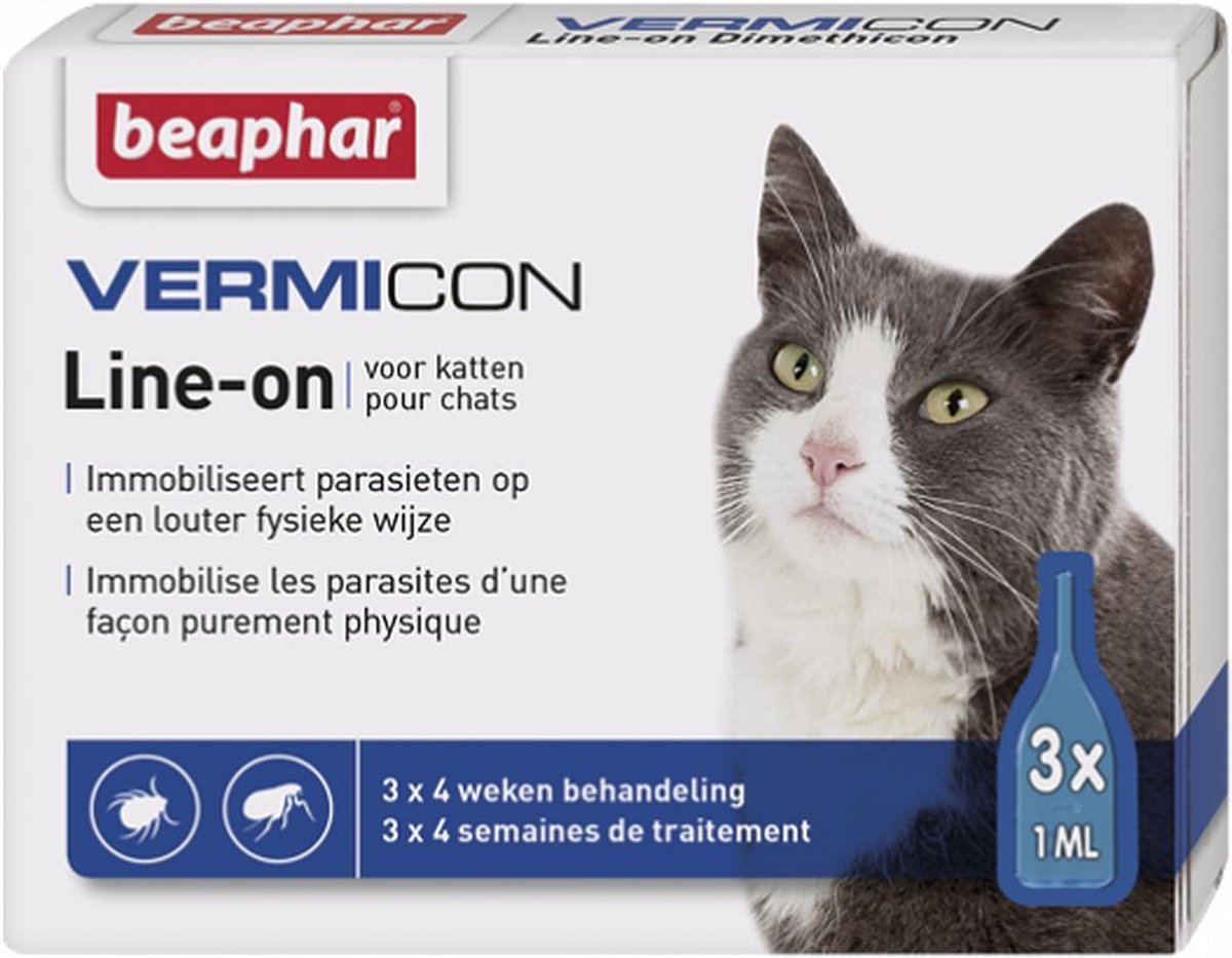 Vlooien-Tekendruppels Vermicon Line-On volwassen kat 3x1ml
