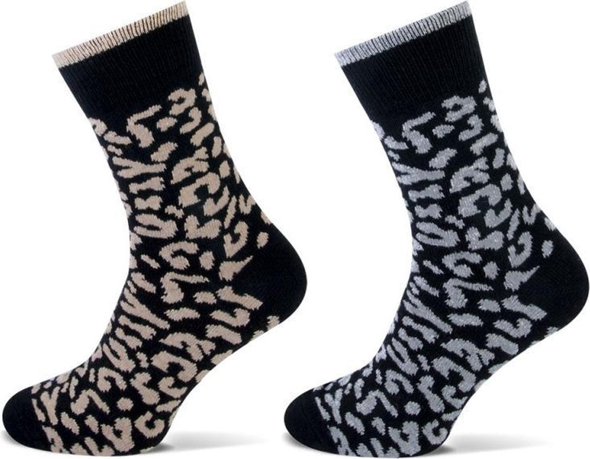 Teckel Wolmix - Damessokken - Leopard - 2 Paar - Maat 36-42