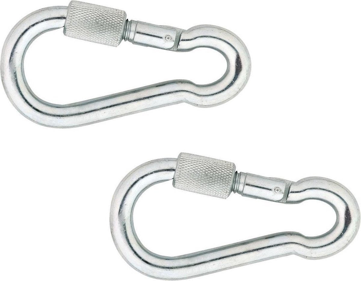 2x stuks karabijnhaak / karabijnhaken met schroefsluiting verzinkt staal 7 cm - snaphooks/ carabiners