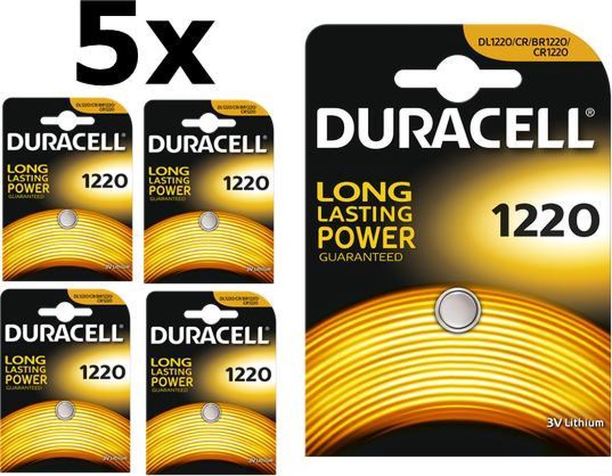 5 Stuks - Duracell CR1220 3V 36mAh lithium batterij
