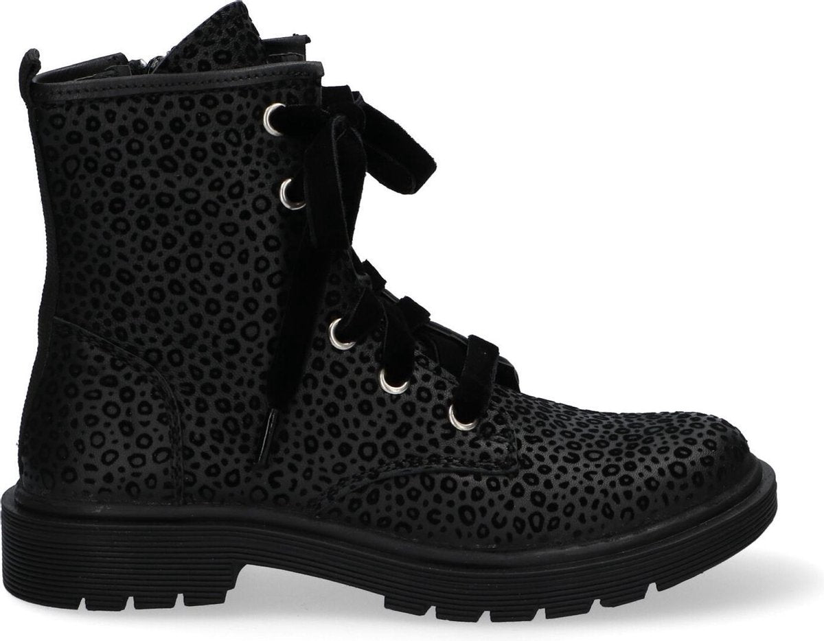 Braqeez 419773-689 Meisjes Biker Boots - Zwart - Leer - Veters