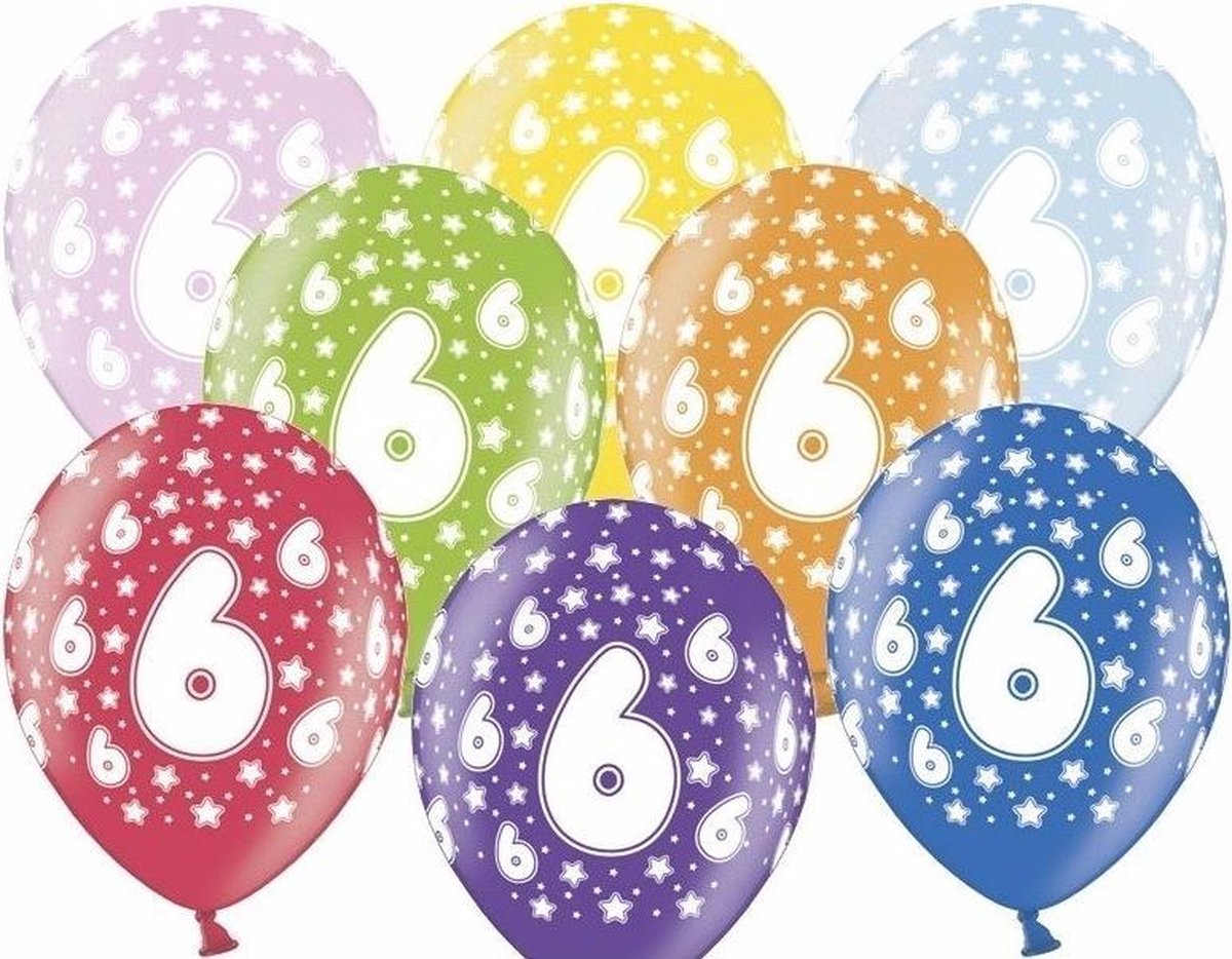 18x Stuks verjaardag Ballonnen 6 jaar met sterretjes 30 cm - Feestartikelen/versiering