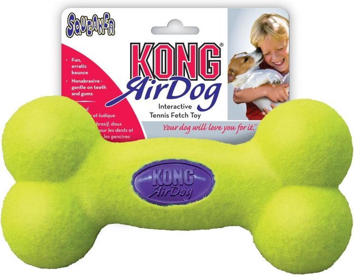 Kong Air Dog Squeaker Bone Small - Bal - 102 mm x 89 x 34 mm - Geel