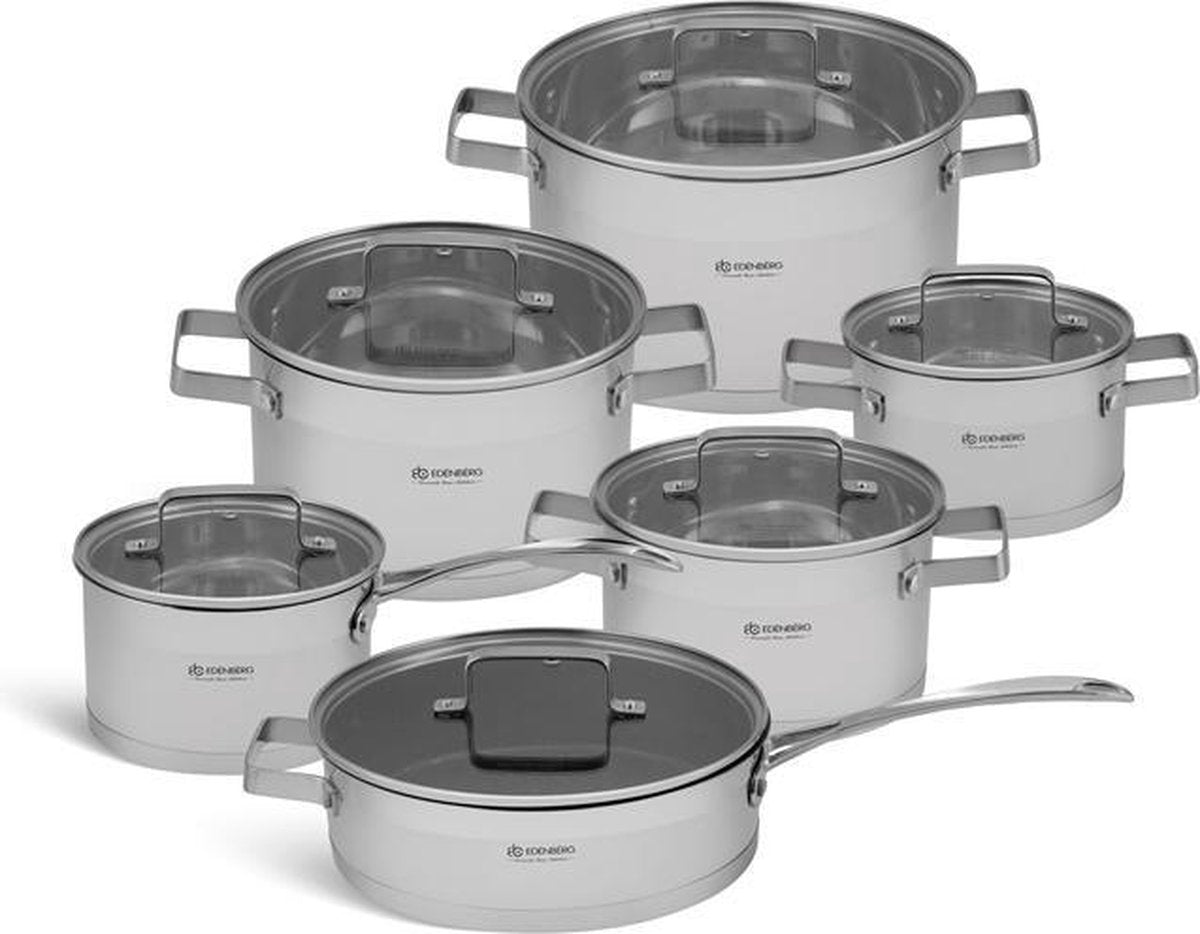 Edënbërg Classic Line - Luxe Pannenset - RVS - 12 delig - Sandwichbodem!