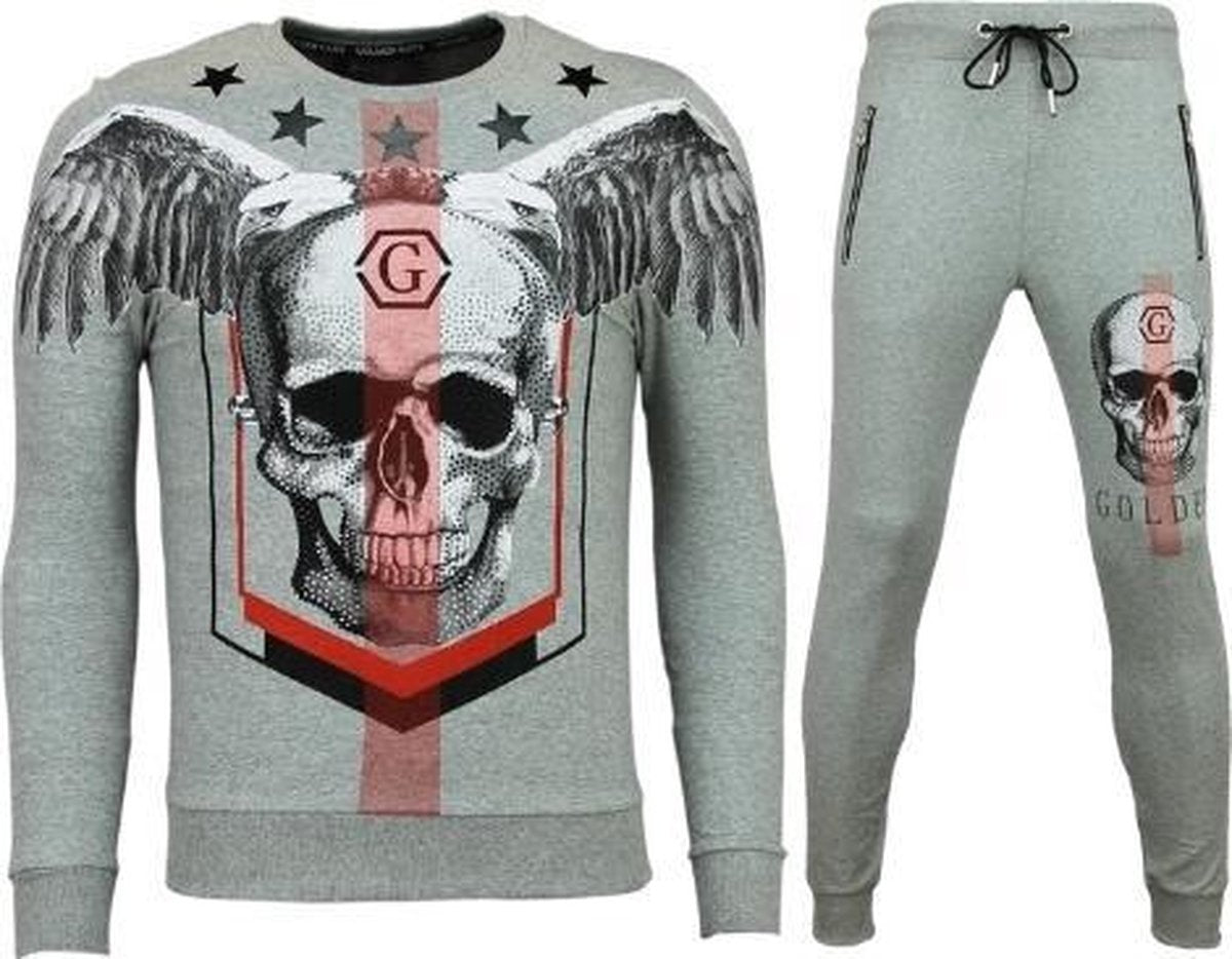 ENOS Trainingspakken Mannen - Joggingpak Kopen - Ster Skull - Grijs - Maat: M