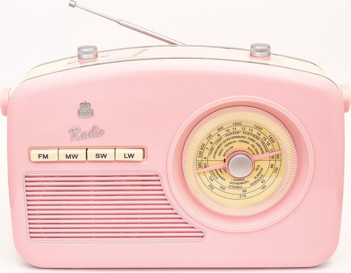 GPO RYDELLPIN - Draagbare radio - retro jaren'50 design - FM/AM/LW/SW - roze