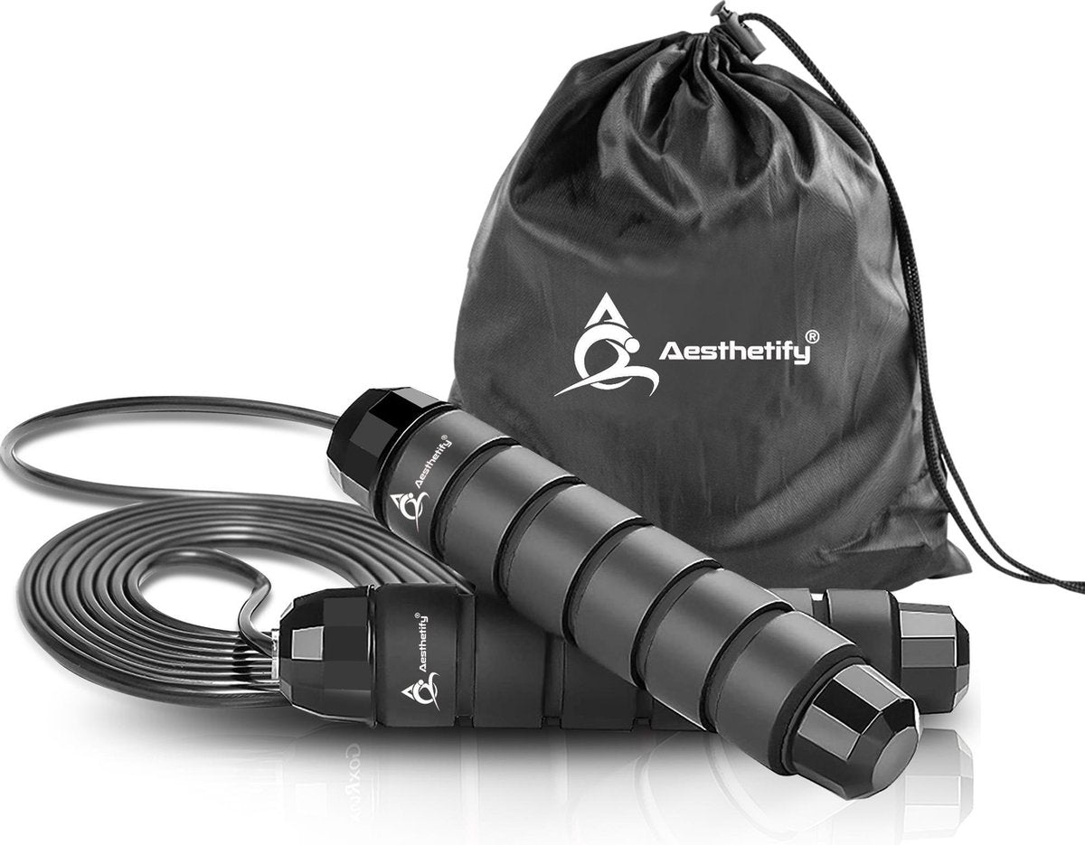 Aesthetify Sport Springtouw - Beginners & Professioneel - Touwtje Springen - voor Binnen en Buiten - Thuis Fitness - Zwart