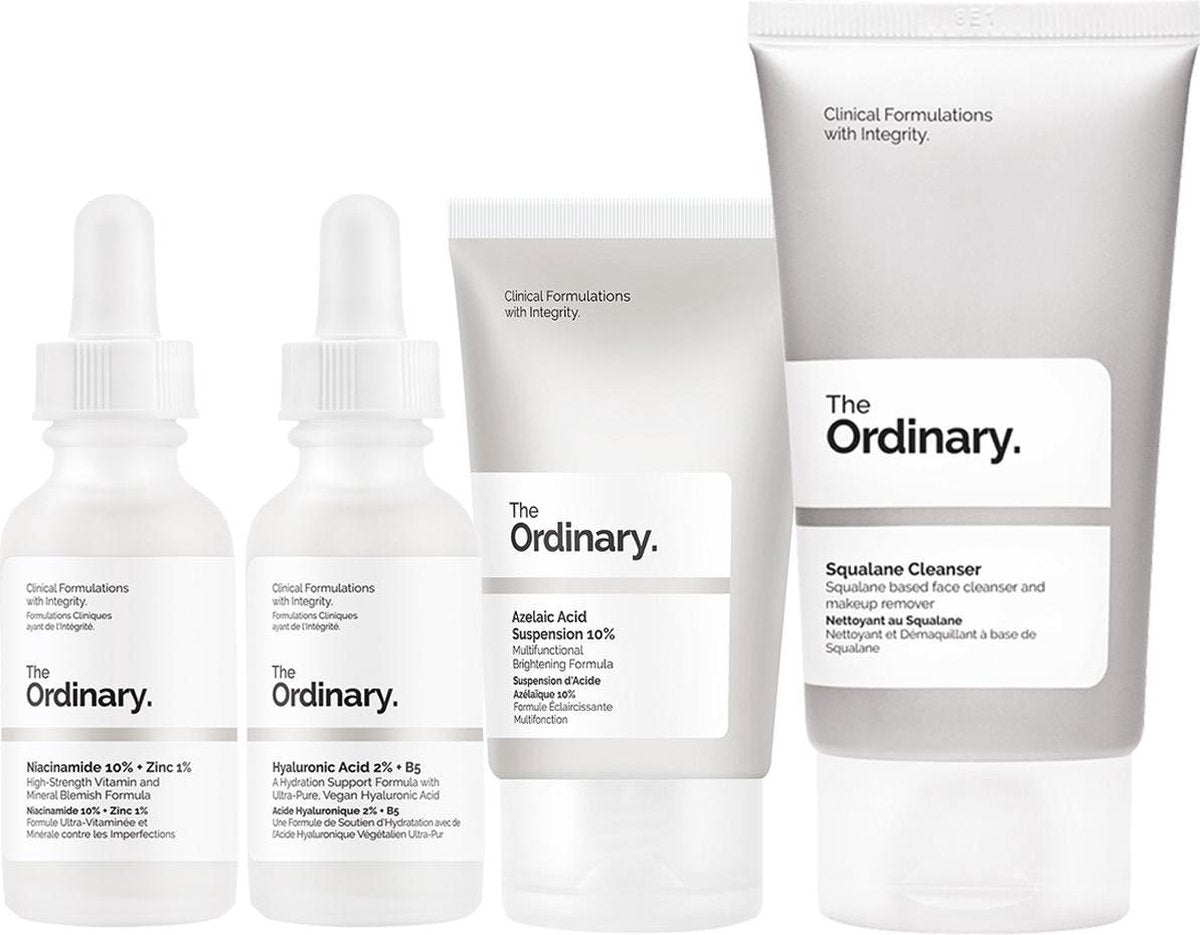 Gezichtsverzorging set The Ordinary - Routine tegen onzuiverheden en rode vlekjes - The Ordinary Squalane - The Ordinary Hyaluronic Acid 2% + B5 30ml + The Ordinary Niacinamide 10% + Zinc 1% Serum + The Ordinary Azelaic Acid Suspension 10%