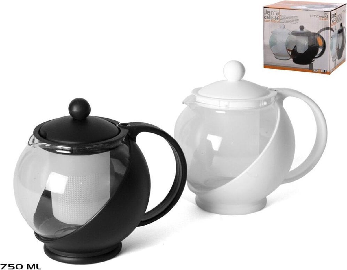 Witte theepot van glas met thee filter/infuser 0