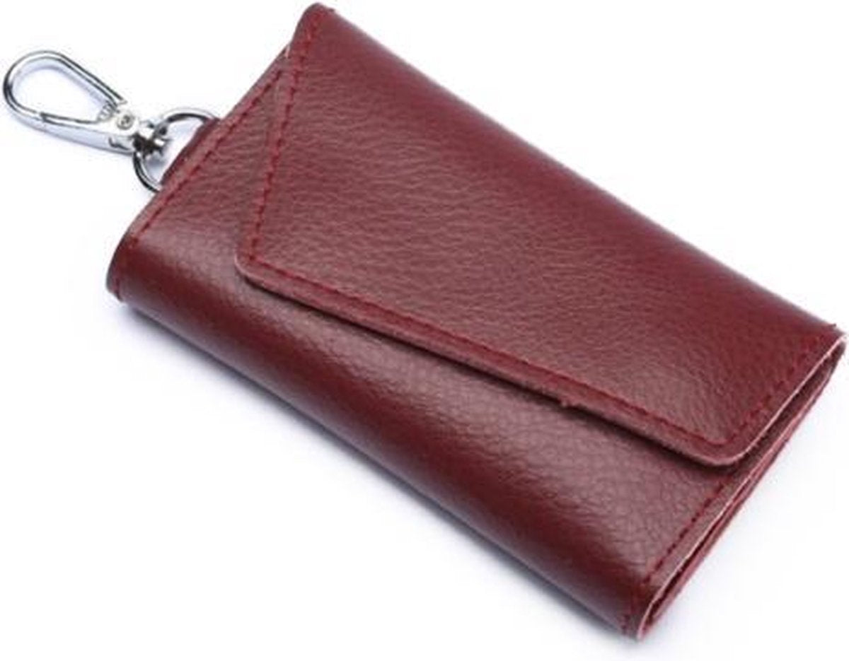 Multifunctionele Litchi textuur lederen sleutelhanger tas autosleutel tas (wijnrood)