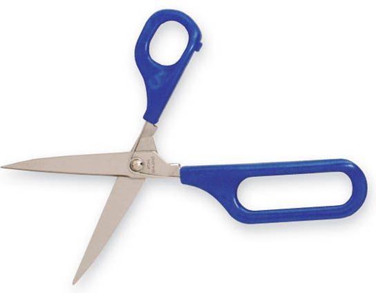 Schaar Easi-Grip zelfopenend met grote en kleine greep rechts blauw spits