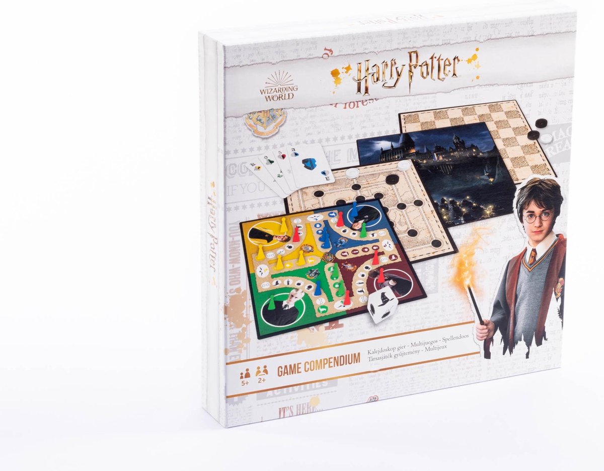Harry Potter 4-in-1 spellendoos:  3 bordspellen : molenspel - dammen - ludo (mens-erger-je-niet) + 1 kaartspel