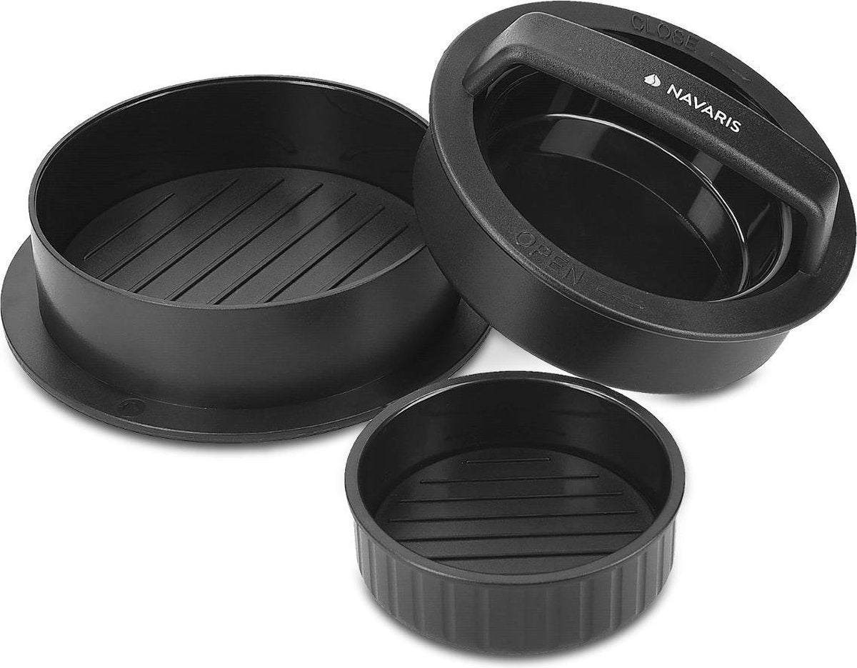 Navaris hamburgerpers - 2-in-1 kit om zelf hamburgers te maken - Burger press voor BBQ - Hamburger maker