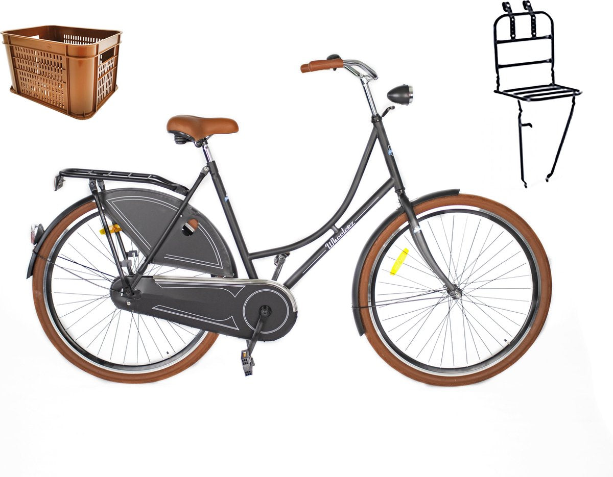 Wheelerz Omafiets 28 Mat Zwart met Rek en KRAT