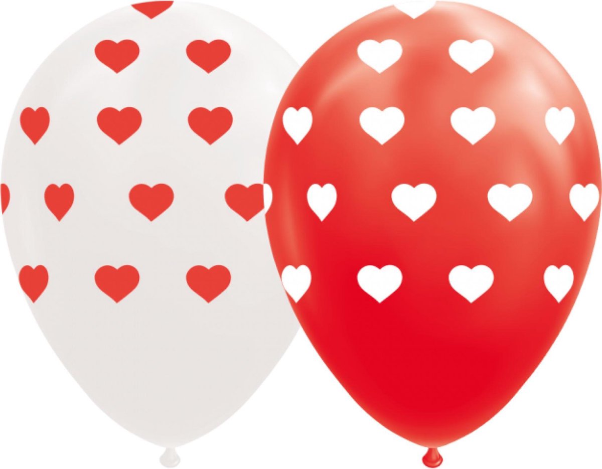 Ballonnen - Met hartjes - rood / wit - 30cm - 8st.