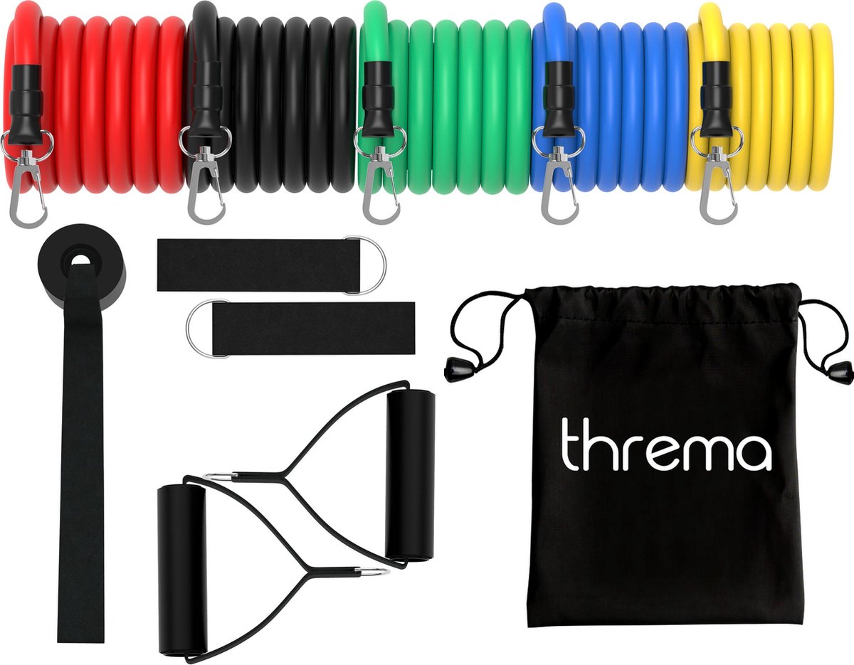 Threma Weerstandsbanden elastiek fitness set - met handvat / Resistance band