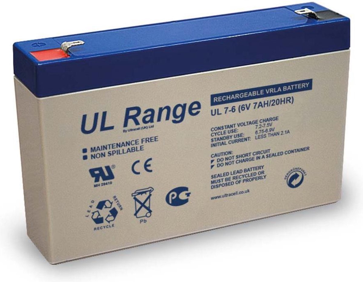 Ultracell 6 Volt 7A voor elektrische kinderauto - kindermotor - kinderquad - kindertractor - accuvoertuig