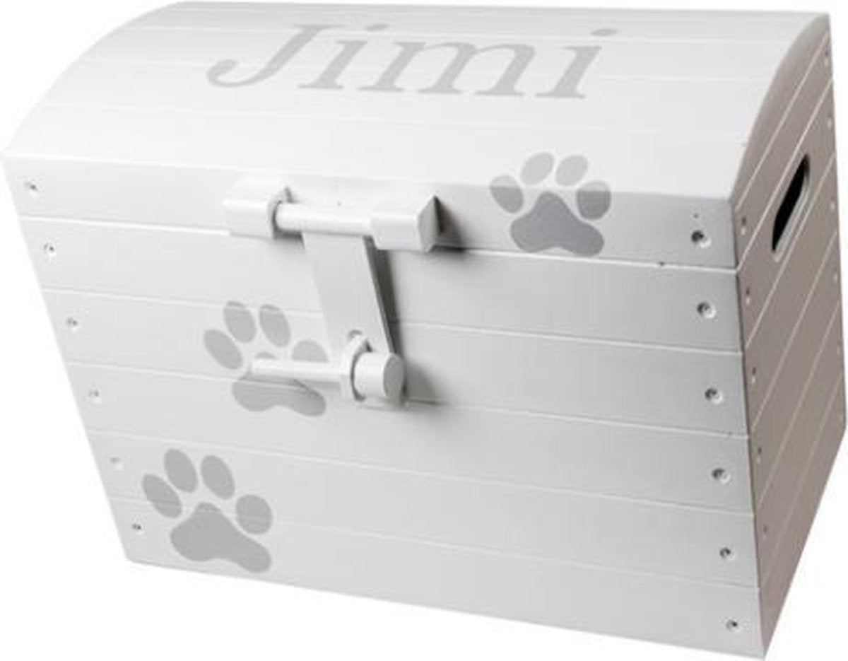 leuk kado met naam opbergkist spullen huisdier multiplex 74 cm – wit