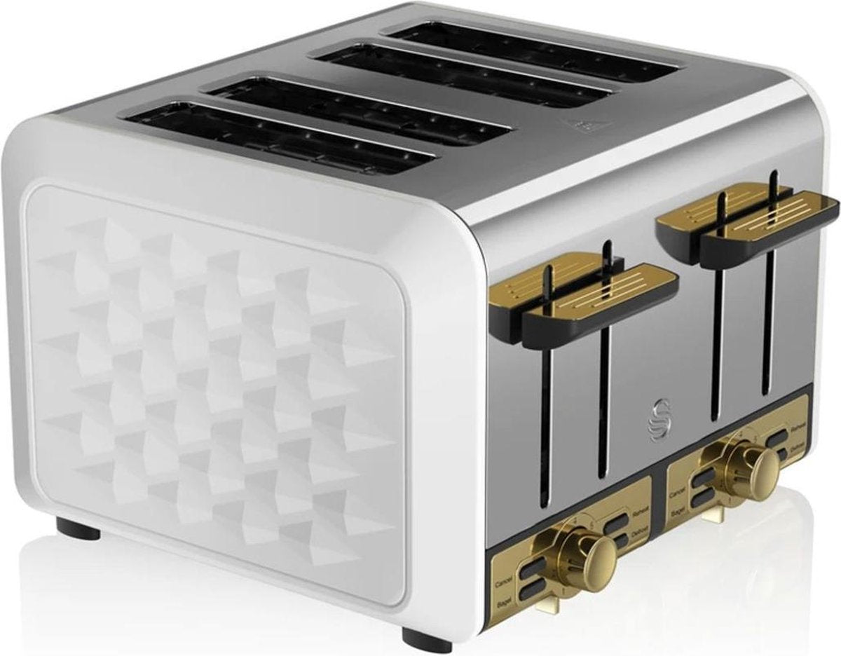 Swan Gatsby Lijn 4-Sneden Broodrooster - Wit/Goud