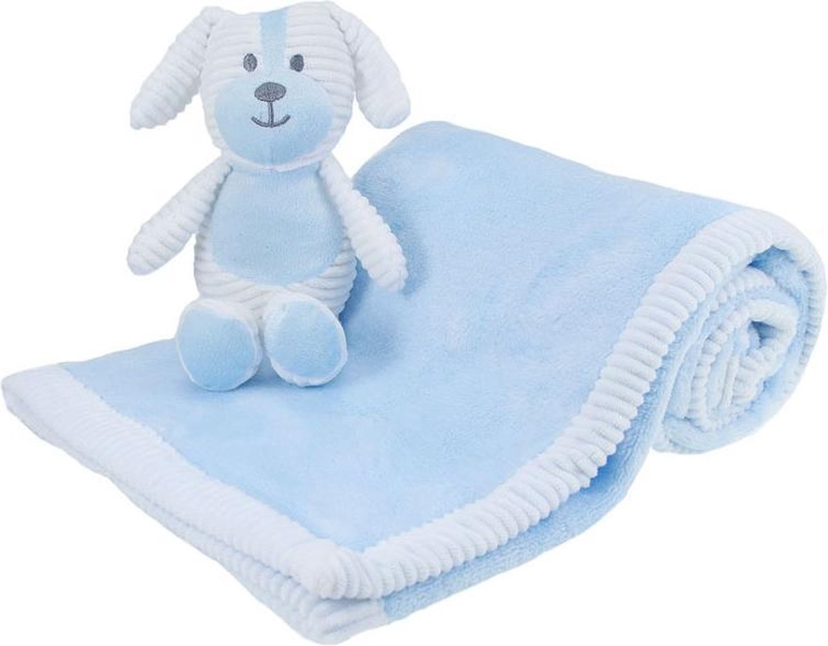 Soft Touch Deken En Knuffel 76 X 91 Cm Blauw/wit