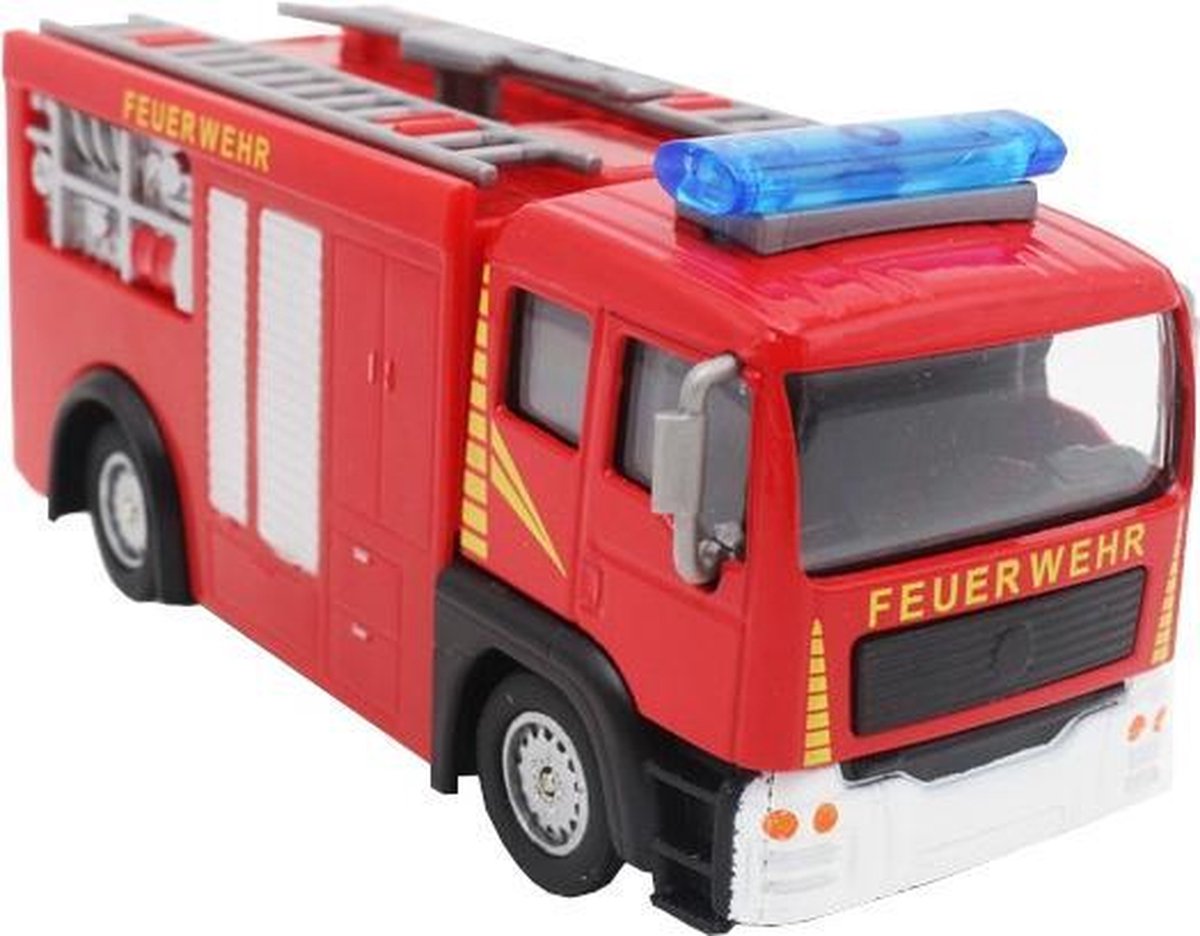 2-play Duitse Brandweerwagen Diecast Pull-back 11 Cm Rood
