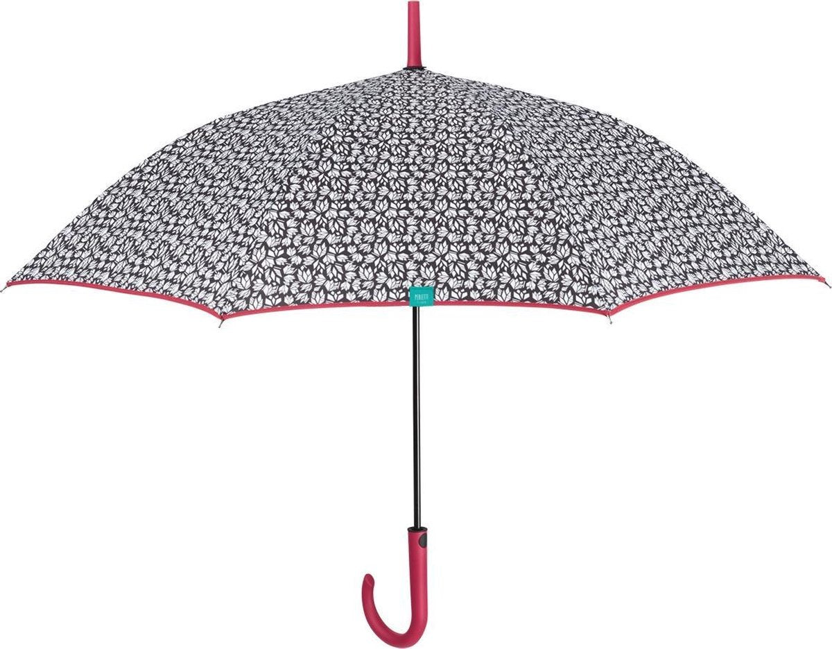 Perletti Paraplu Time Dames 102 Cm Microfiber Zwart/wit/rood