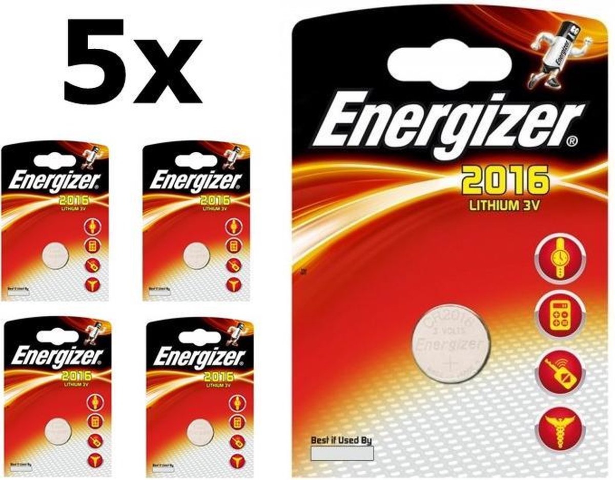 5 Stuks - Energizer CR2016 Professional Electronics 3V 90mAh Lithium knoopcel