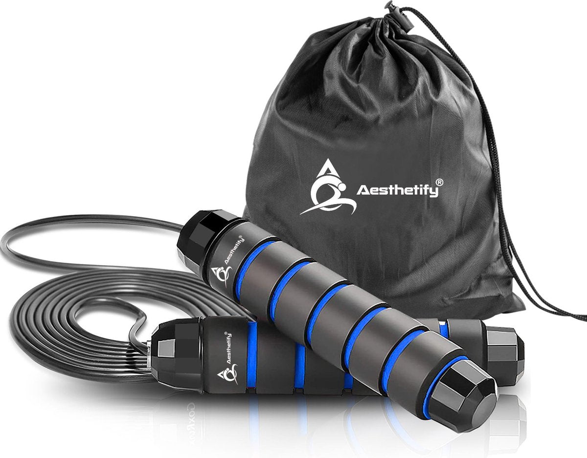 Aesthetify Sport Springtouw - Beginners & Professioneel - Touwtje Springen - voor Binnen en Buiten - Thuis Fitness - Blauw