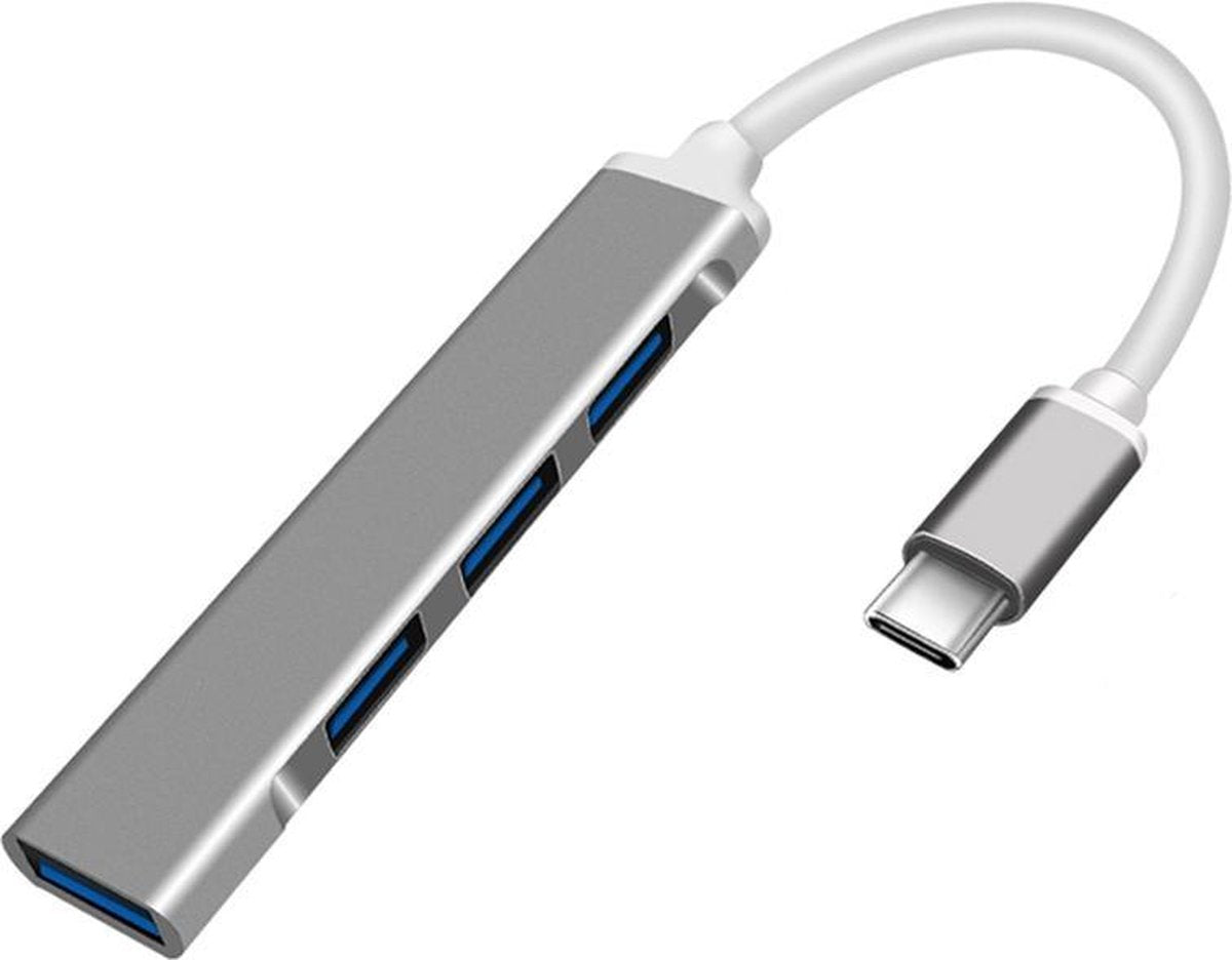 4 in 1 USB C-HUB Multipoort Adapter - 4x USB poorten - USB 3.0 en Type-C opladen - Bruikbaar voor Macbook 