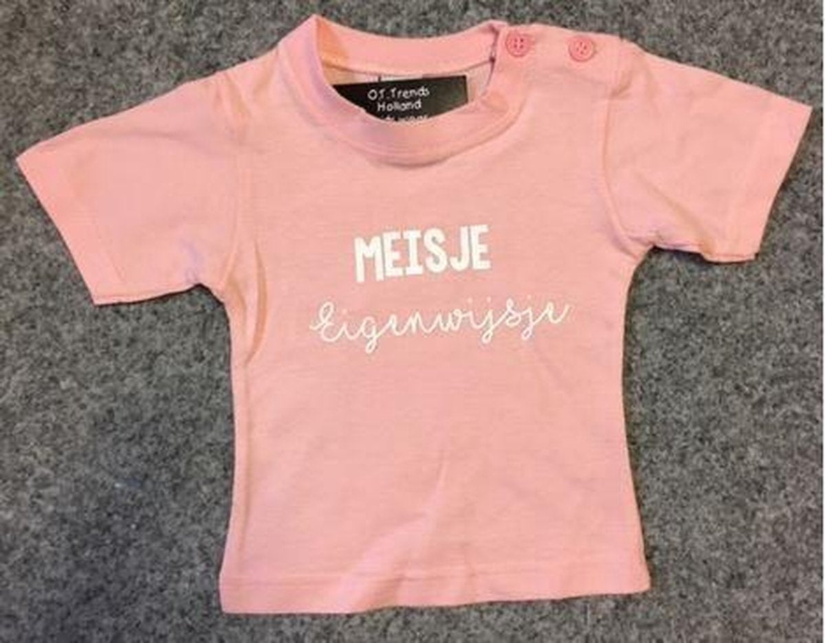 Baby shirt met opdruk ''MEISJE eigenwijsje'' roze maat 68