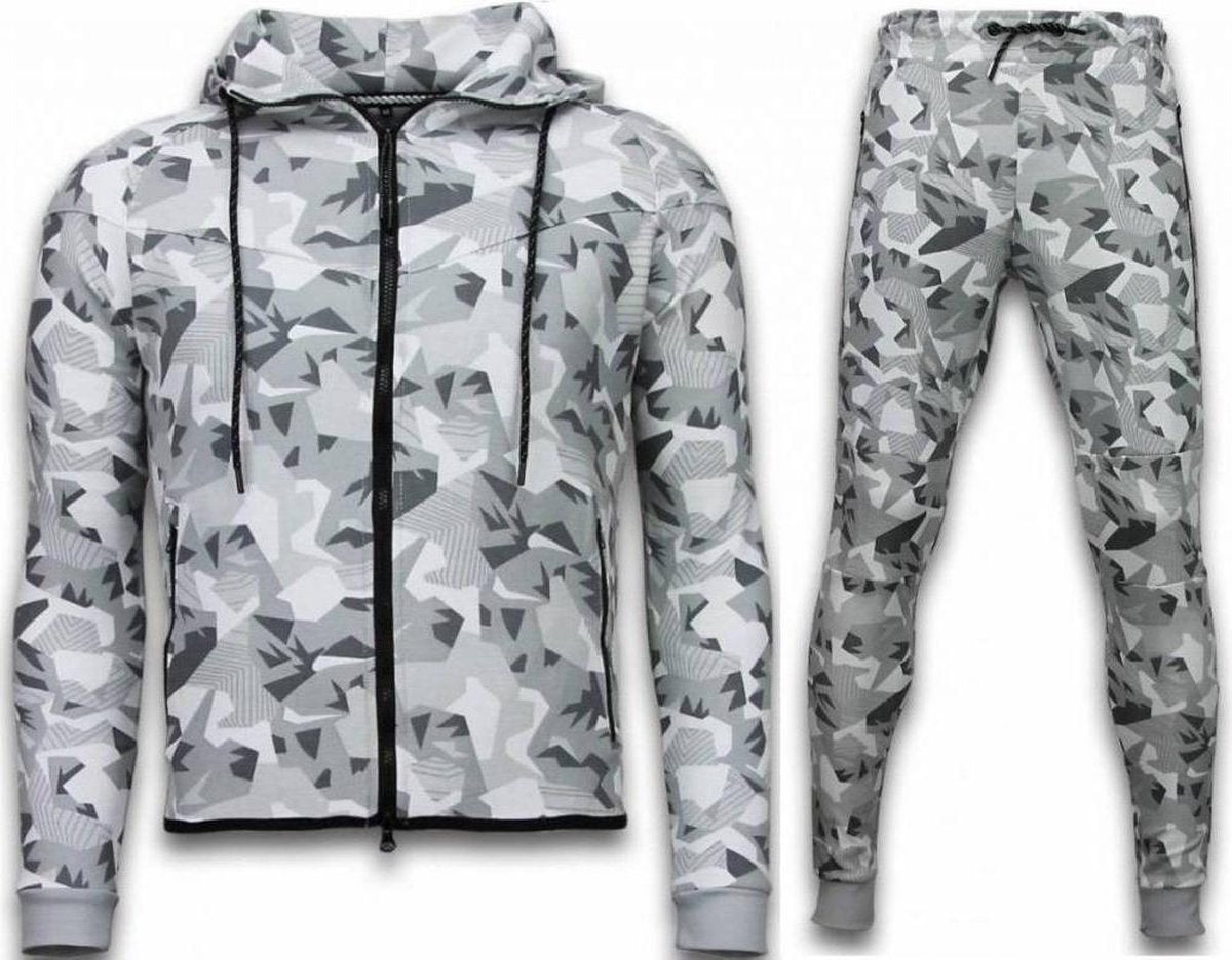 ENOS Exclusive Windrunner Camo Trainingspakken - Camouflage Joggingpak - Wit - Maat: S