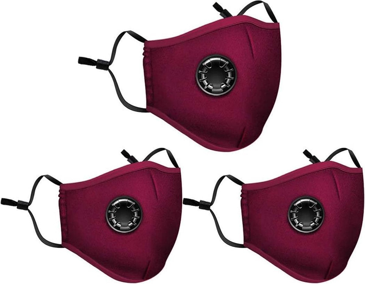 3 stuks Herbruikbare Mondkapje - Valve mondmasker rood