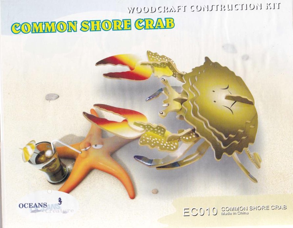3D Puzzel Bouwpakket Krab - hout - gekleurd