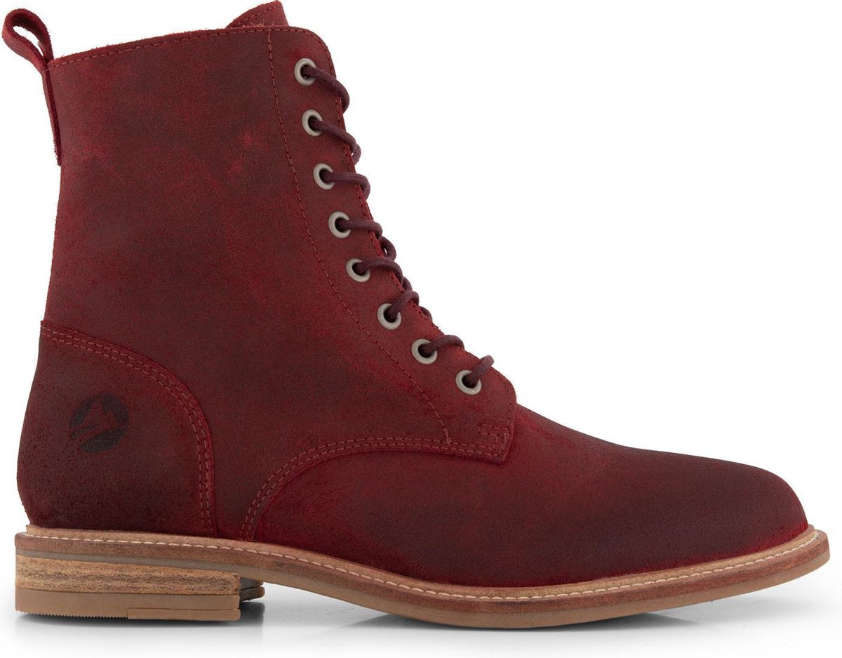 Travelin' Versailles Suede - Dames enkellaarsjes - Hoge veterschoenen - Rood leer - Maat 38