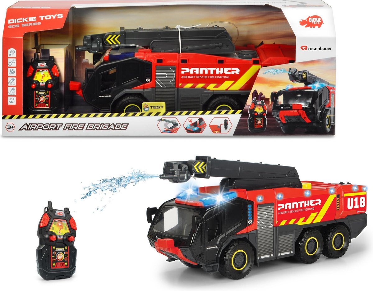 Dickie RC Brandweerwagen Vliegveld - Bestuurbare auto - Watersproeifunctie - 56 cm