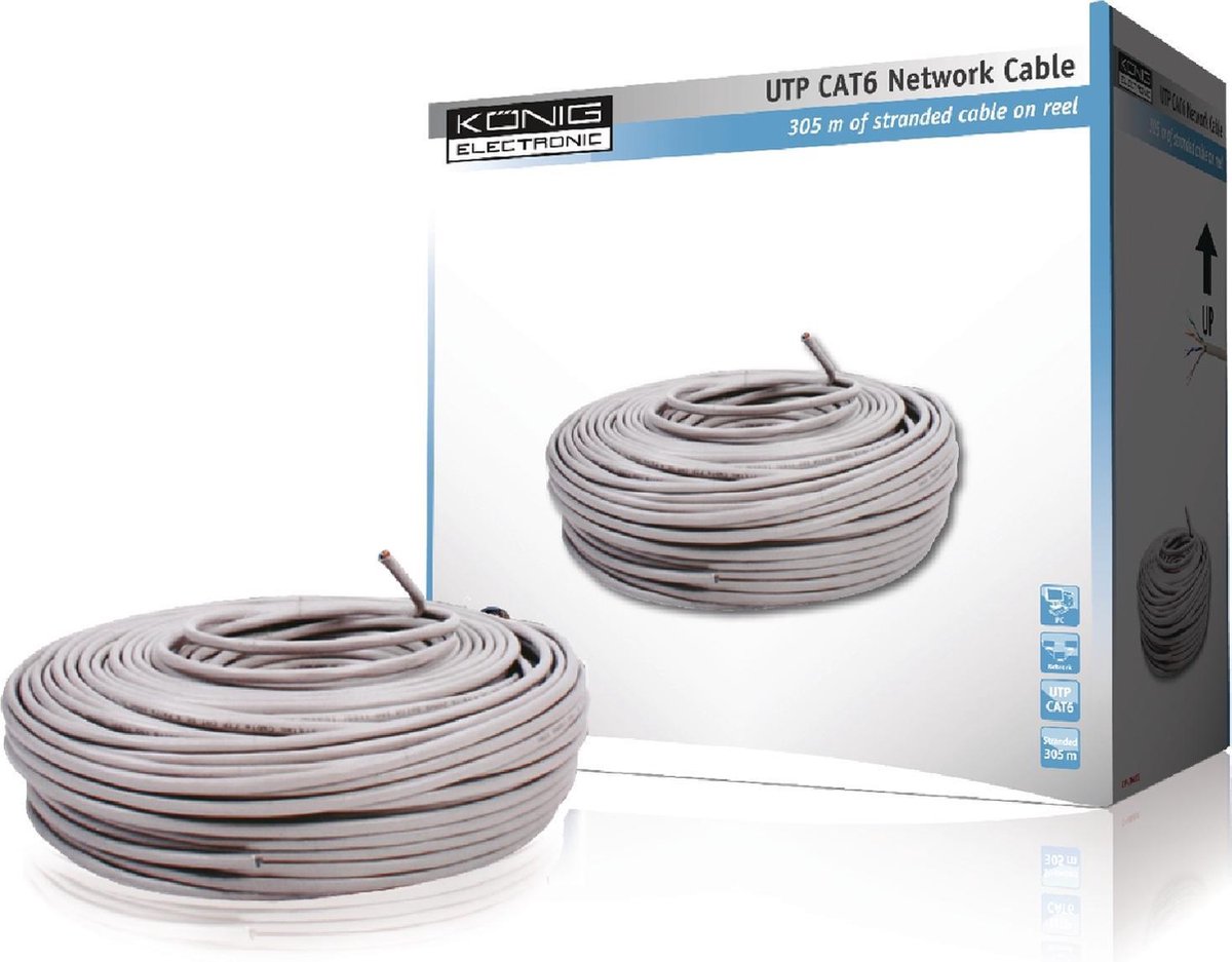 König - Internetkabel op Rol UTP CAT6 - grijs - 305 meter