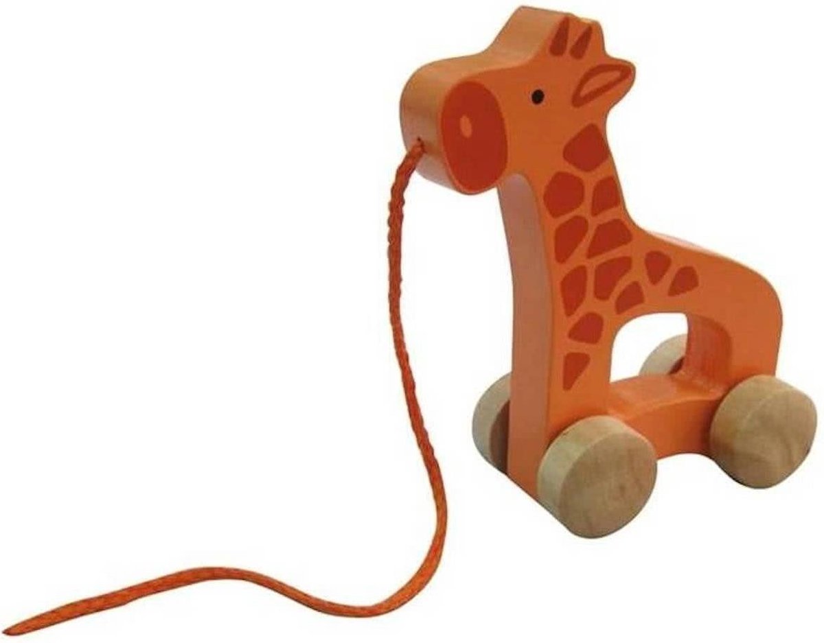 Hape Houten Trekfiguur Push & Pull Giraffe 15 Cm Oranje