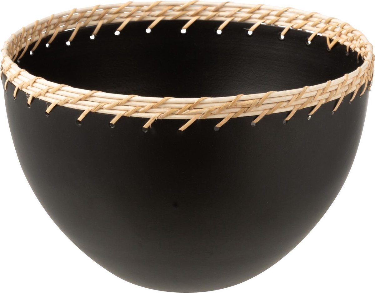 J-Line Kom Rond Decoratief Metaal/Rattan Zwart Large