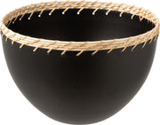 J-Line Kom Rond Decoratief Metaal/Rattan Zwart Large